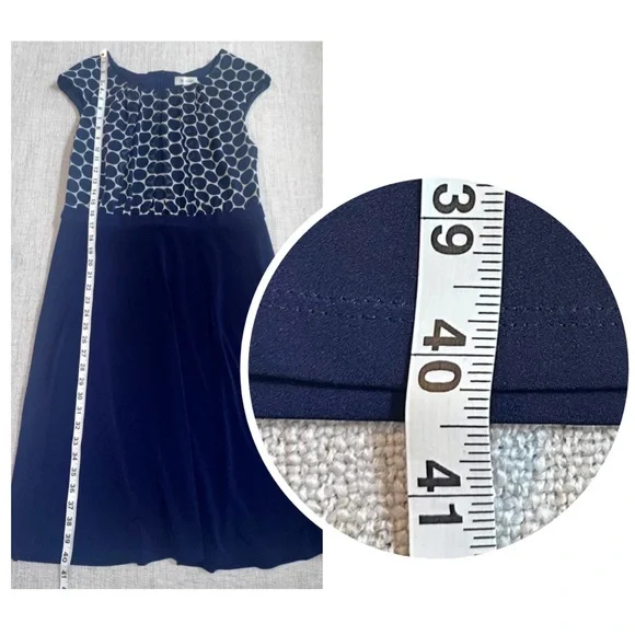 New DRESSBARN Navy White Midi Dress Circle Professional Church Timeless Women 12 - Picture 13 of 15